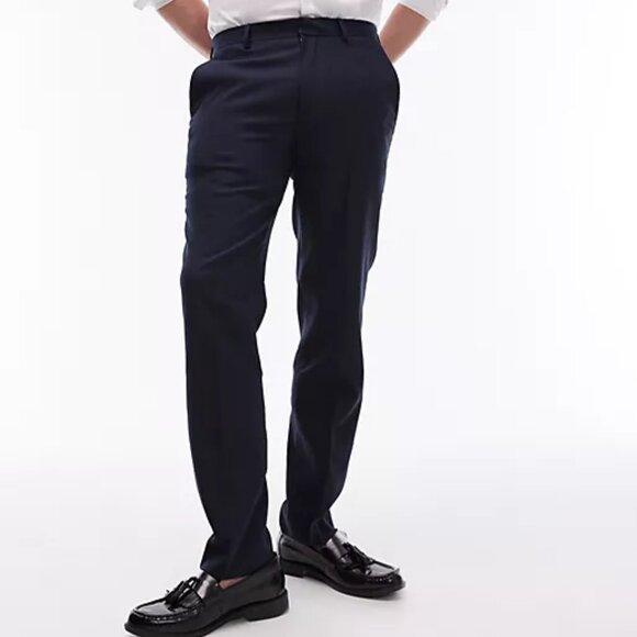 Topman SKINNY textured trousers in navy 34R - Picture 3 of 10